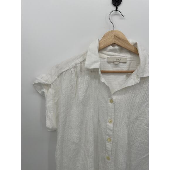 Loft Button Front Shirt Women Size S White Crinkle Dolman Shirt Minimal - Picture 4 of 9
